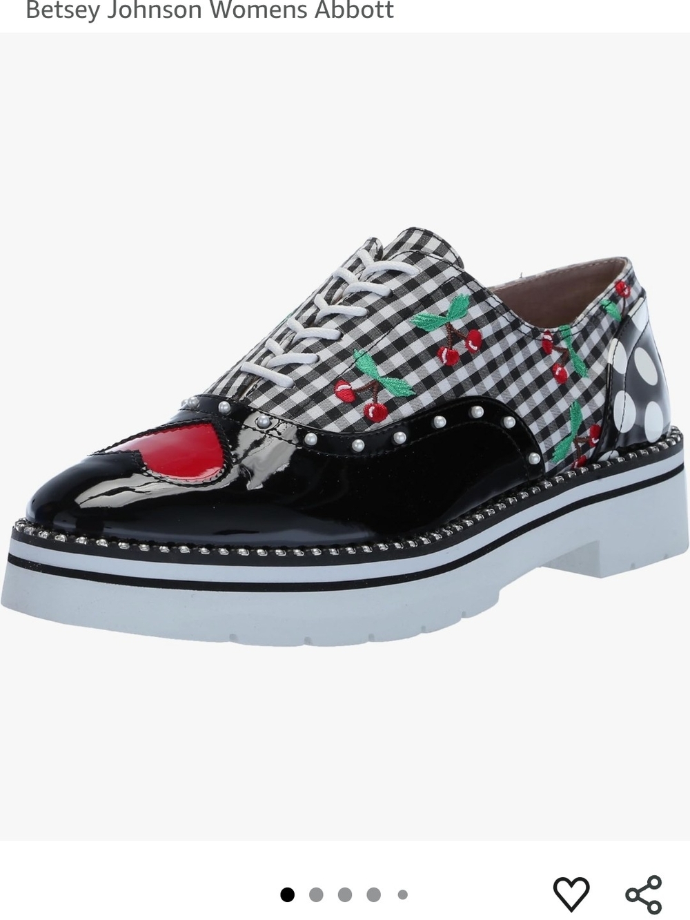 NWOT SZ 10 Betsey Johnson Abbott Ladies Chunky Cherry Gingham Lace-Up Loafers - Picture 2 of 11